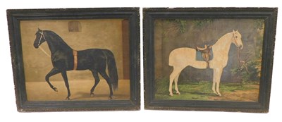 Lot 459 - After E Jansen. Horse in a stable, coloured...