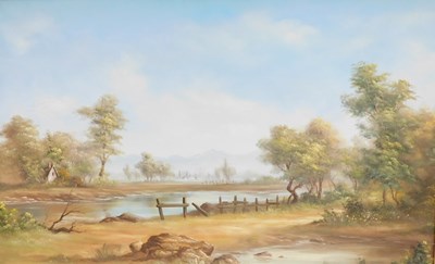 Lot 466 - Louise. River landscape, oil on canvas, 60cm x...