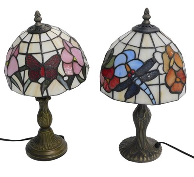 Lot 651 - Two Tiffany style table lamps, each with a...