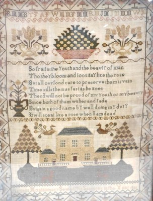 Lot 6 - An early 19thC sampler, depicting country...