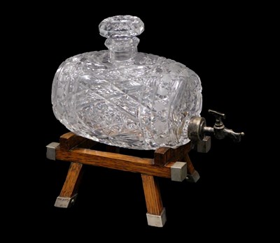 Lot 607 - A late 19thC cut glass spirit barrel, with...