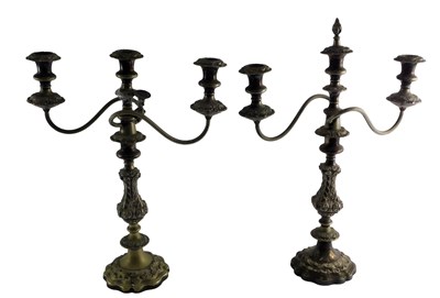 Lot 144 - A pair of silver plated three branch...