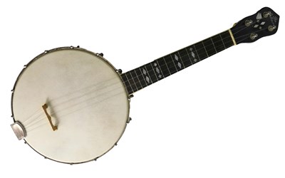 Lot 20 - A walnut and mother of pearl inlaid ukulele...