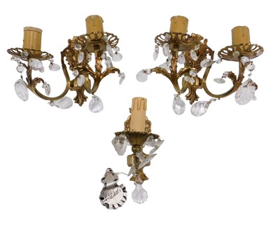 Lot 210 - A set of three French bronze and crystal gilt...