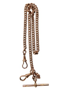 Lot 366 - A 9ct rose gold curb link Albert chain, with t-...