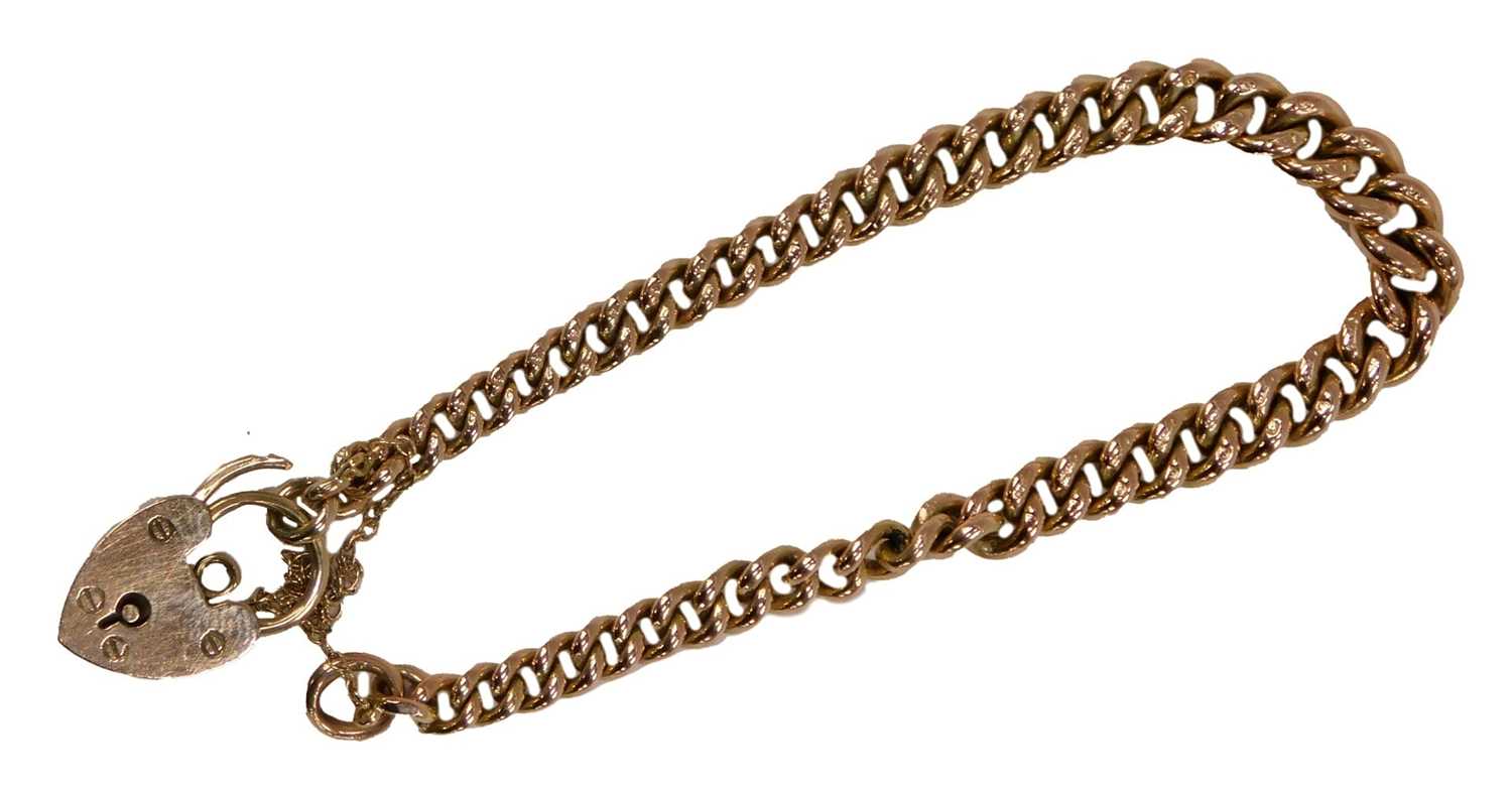 Lot 84 - A 9ct rose gold graduated curb link bracelet,...
