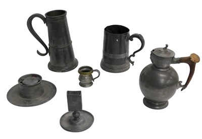Lot 668 - A collection of 19thC and later pewter, to...