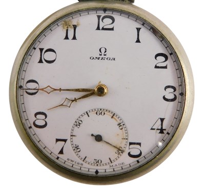 Lot 65 - An Omega pocket watch, open face, keyless wind,...