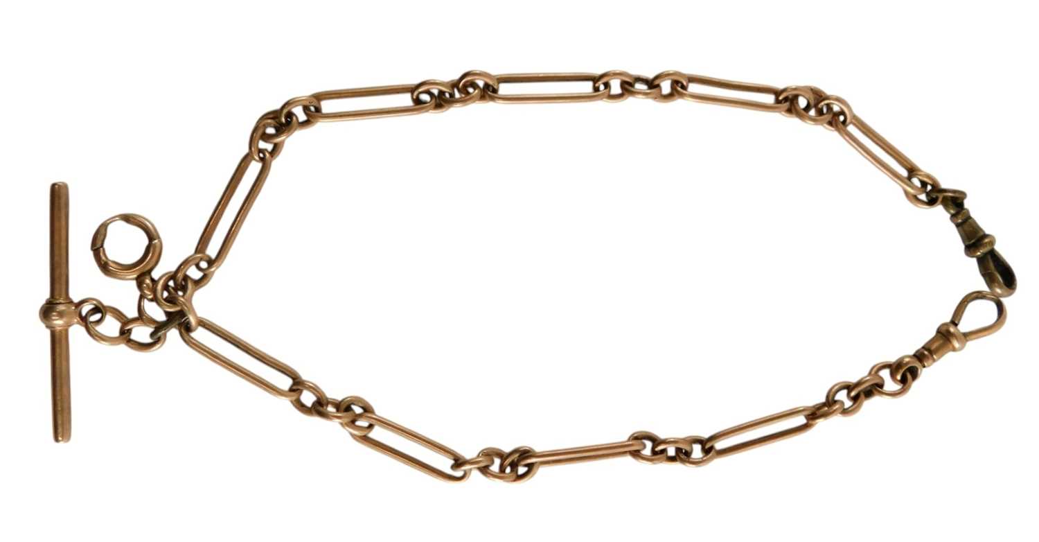 Lot 74 - A 15ct gold oval link Albert chain, with t bar...