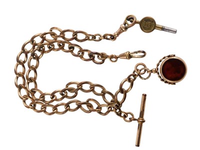Lot 333 - A 9ct gold bloodstone and carnelian swivel fob,...