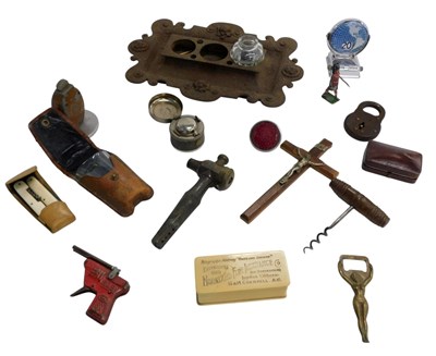 Lot 695 - A Victorian cast iron ink stand, a toy cap gun,...