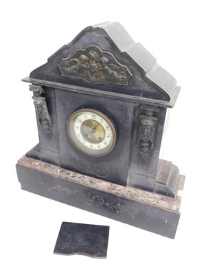 Lot 737 - A late 19thC French black slate marble mantel...