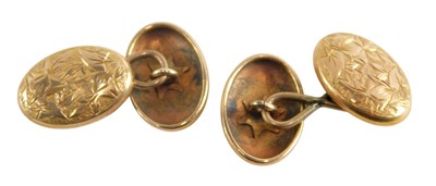 Lot 347 - A pair of 9ct gold double oval and chain link...