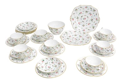 Lot 757 - A 19thC porcelain part tea service, decorated...