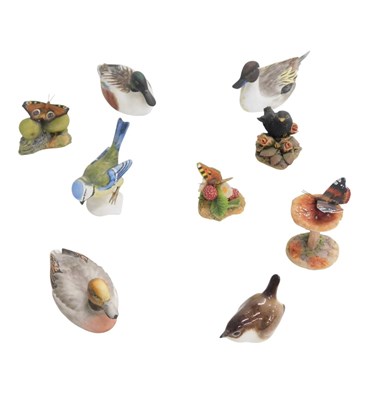 Lot 756 - Three Coalport RSPB ducks, Goebel bluetit,...