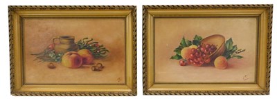 Lot 770 - J.T. Still life with fruit, oil on canvas, a...