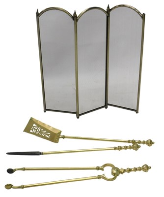 Lot 813 - A set of three 19thC brass fire tools, to...