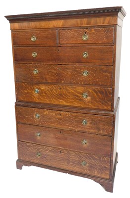 Lot 918 - An early 19thC oak and mahogany chest on chest,...