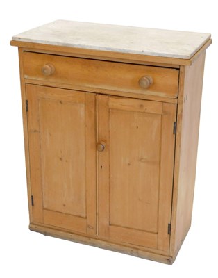 Lot 868 - A pine side cabinet, with a white marble top...