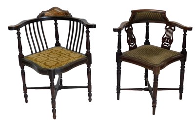 Lot 887 - An Edwardian mahogany and inlaid corner chair,...