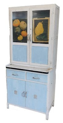 Lot 893 - A mid-century white and blue painted kitchen...