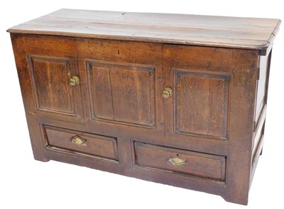 Lot 894 - An 18thC oak mule chest, with panelled doors...