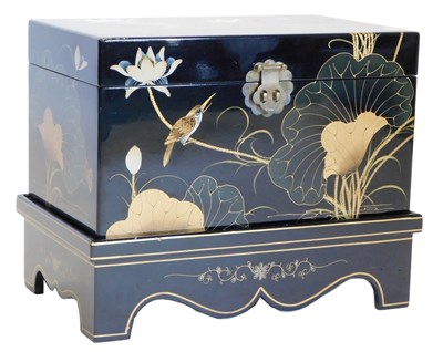 Lot 787 - An Oriental lacquer box, decorated with...
