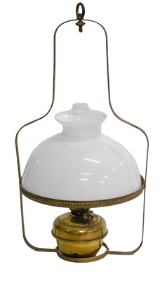 Lot 959 - A brass and gilt metal hanging oil lamp, with...