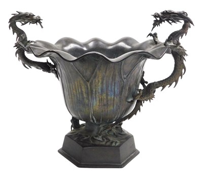Lot 3 - A Meiji period Japanese bronze lotus flower...