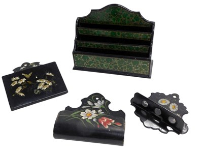 Lot 747 - Two Victorian papier mache floral painted wall...