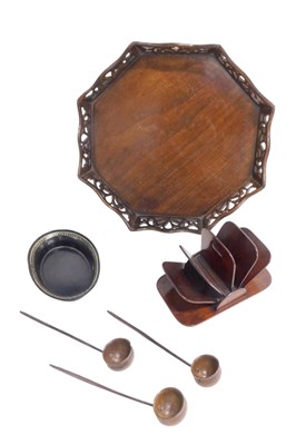 Lot 749 - A mahogany octagonal galleried tray, 30cm wide,...