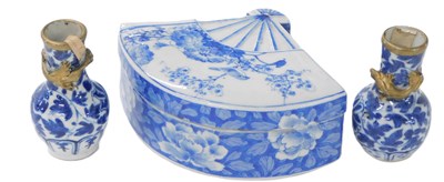 Lot 397a - A Japanese porcelain fan shaped box and cover,...