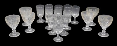 Lot 591a - A set of six 19thC rummers, engraved in barley,...