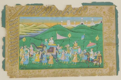Lot 85 - Indian School (19thC). A Maharajah seated in a...