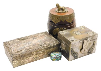 Lot 103 - A 20thC Chinese hardwood spice jar, brass...