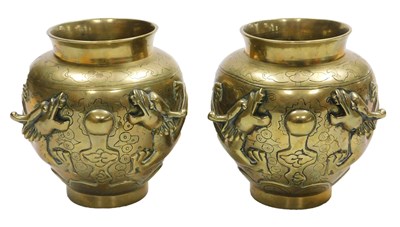 Lot 108 - A pair of 20thC Chinese brass vases, of...