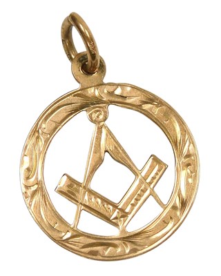 Lot 111 - A 9ct rose gold Masonic circular medallion,...
