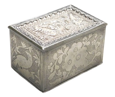 Lot 125 - A 19thC Chinese pewter box, engraved with a...