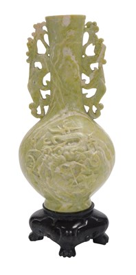 Lot 11 - A 19thC Chinese soapstone vase, of baluster...