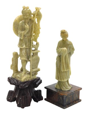 Lot 122 - Two 19thC Chinese soapstone figures, one...