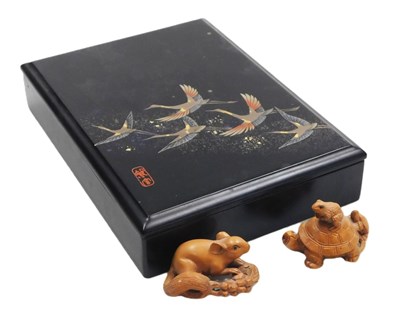 Lot 128 - A late 20thC Japanese black lacquer box and...