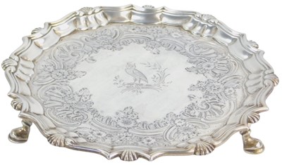 Lot 9 - A George II silver card tray, with a gadrooned...