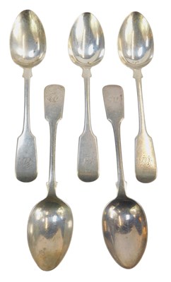 Lot 33 - A set of five Victorian silver Fiddle pattern...