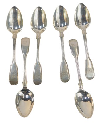 Lot 22 - A set of six George III silver Fiddle pattern...