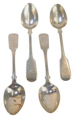 Lot 24 - Four Victorian silver Fiddle pattern teaspoons,...