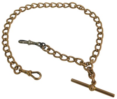 Lot 62 - A 9ct gold curb link watch chain, with T bar...