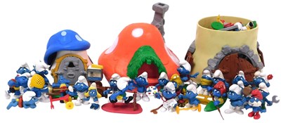 Lot 870 - A Schleich Smurf Mushroom house, further house...