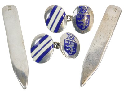 Lot 77 - A pair of Elizabeth II silver and enamel oval...