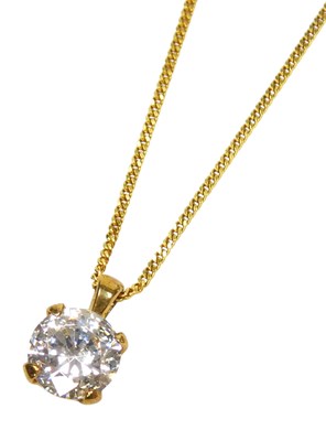 Lot 121 - A 9ct gold and cz pendant, on a fine curb link...