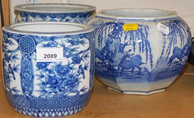 Lot 2089 - Three blue and white pottery Oriental...